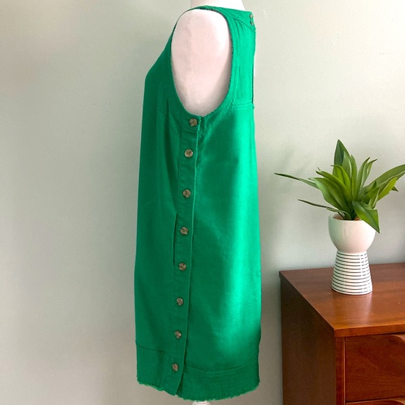 Anthropologie Green Linen Shift Dress Button Side Detail Open Back EUC S… - Picture 6 of 11